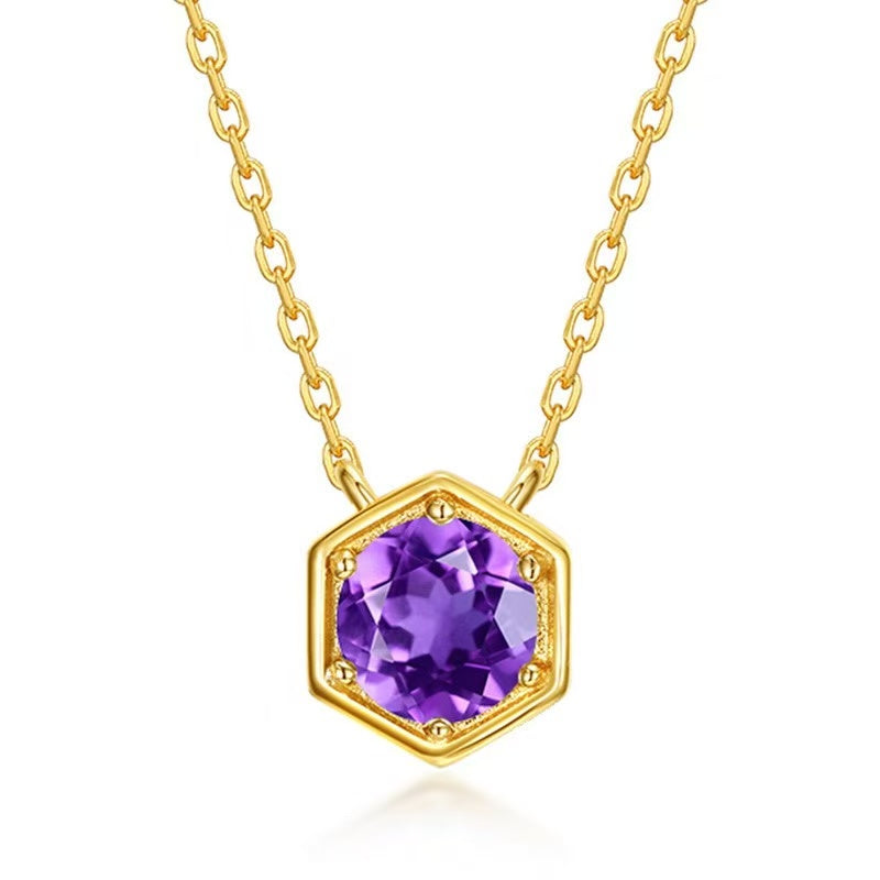 Minimal Hexagon Birthstone Necklace – 925 Sterling Silver with 10K Gold Plating
