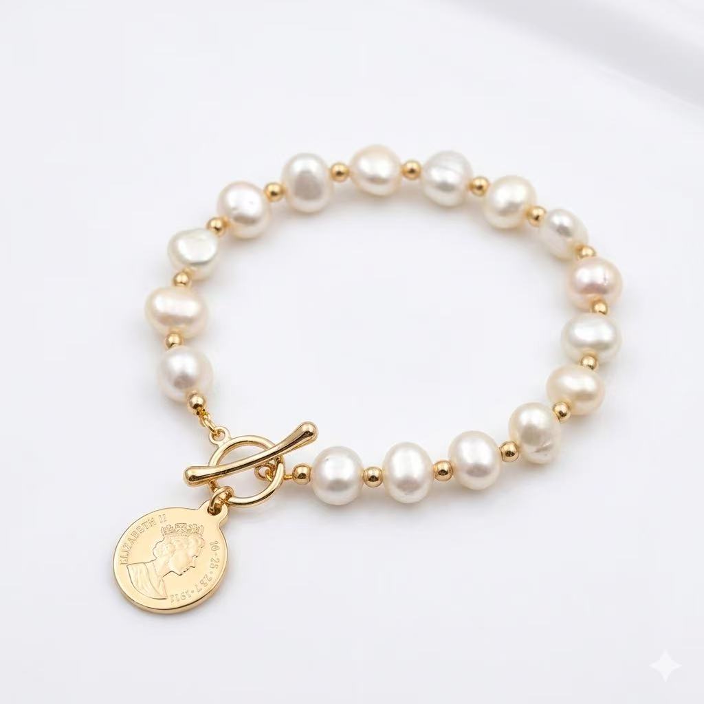 Natural Baroque Pearl Bracelet – White Freshwater Pearl, 18K Gold Plated
