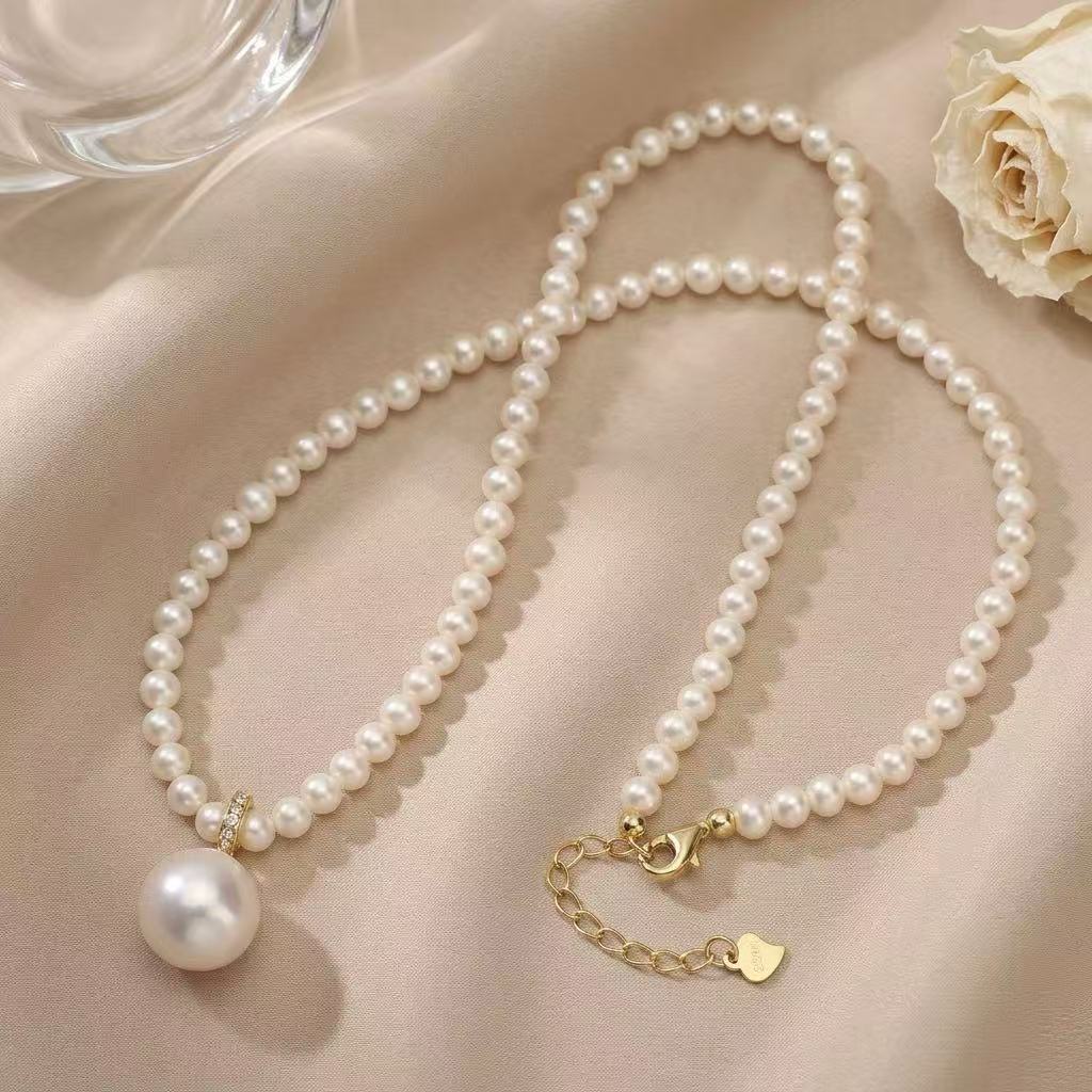 Natural Freshwater Pearl Pendant Necklace – 11mm Near-Round Pearl, 925 Silver Gold Plated