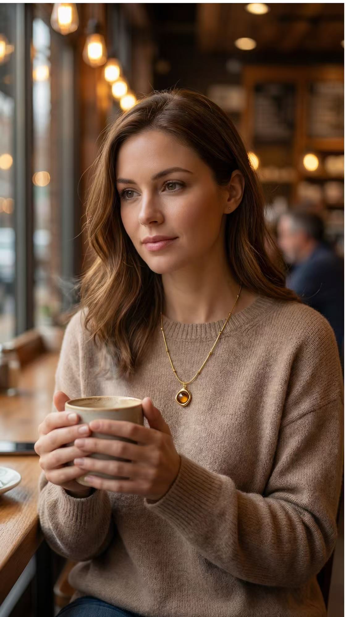 Vintage Tiger Eye Inspired Pendant Necklace – Minimal Gold Chain