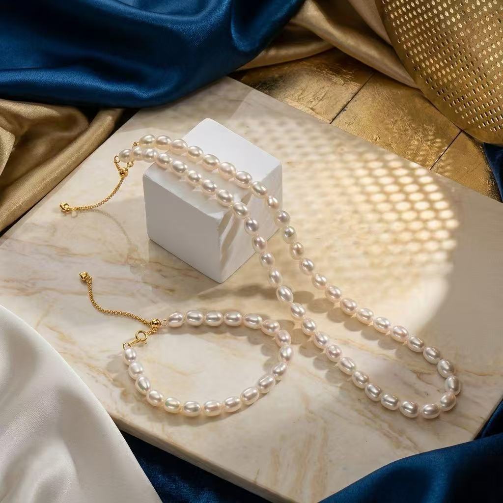 Natural Freshwater Rice Pearl Bracelet | 925 Sterling Silver 18K Gold Plated