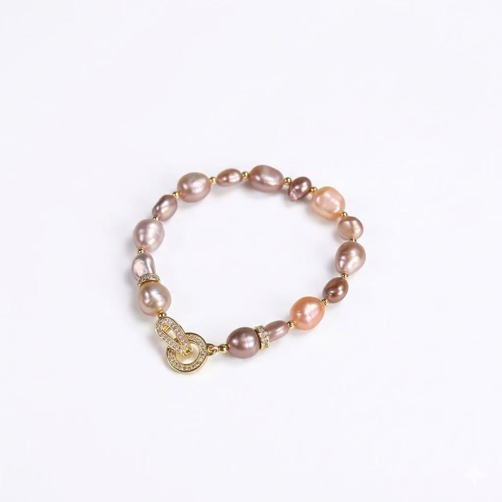 Natural Baroque Pearl Bracelet – Multicolor Freshwater Pearl, 18K Gold Plated