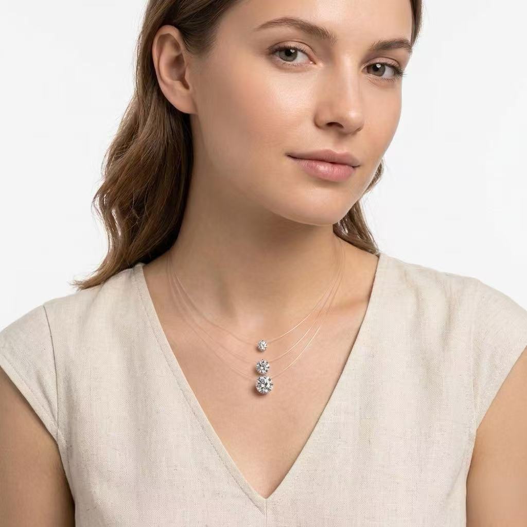 Minimal Moissanite Pendant Necklace – Invisible Line