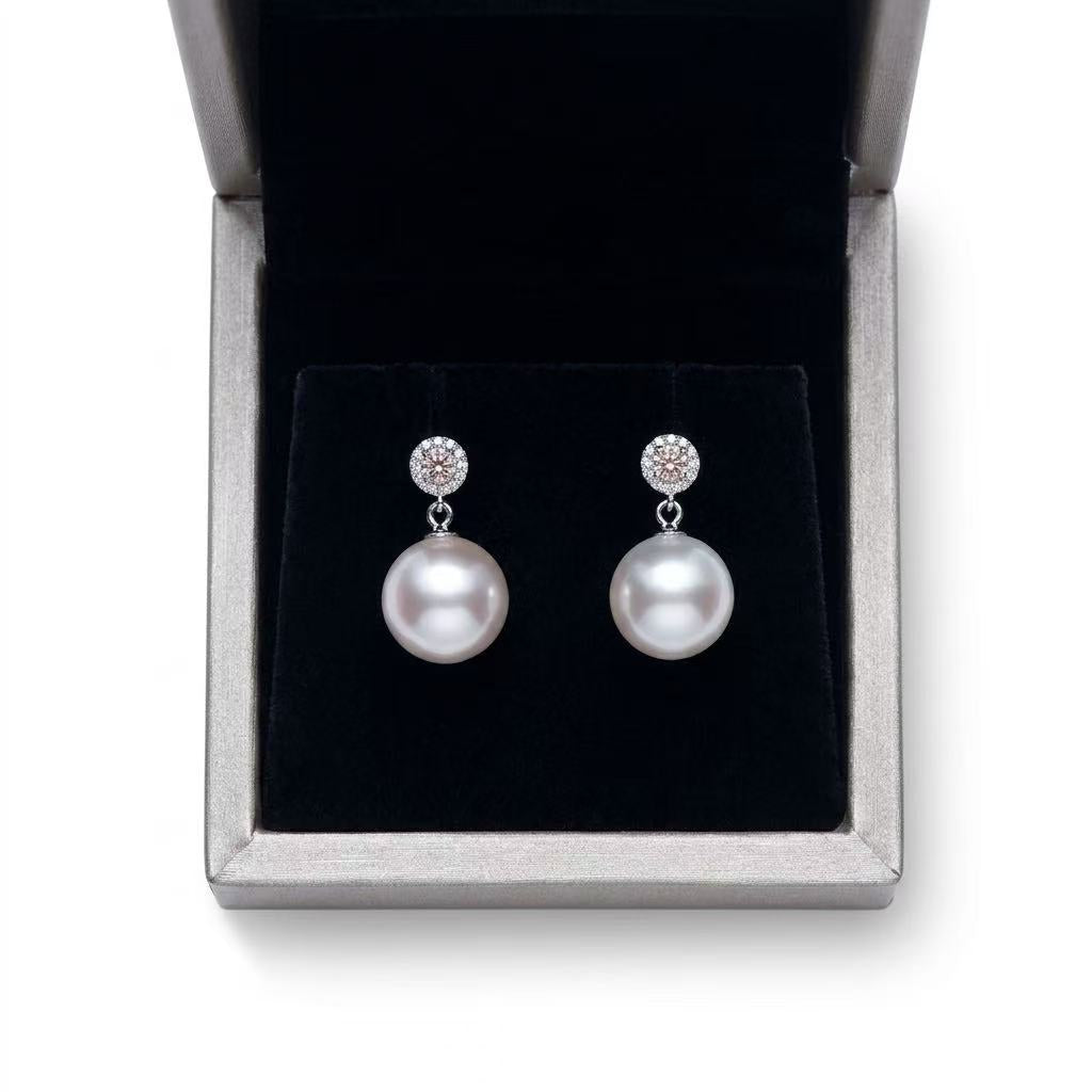 10mm Perfectly Round Natural Pearl Drop Earrings – Timeless Elegance