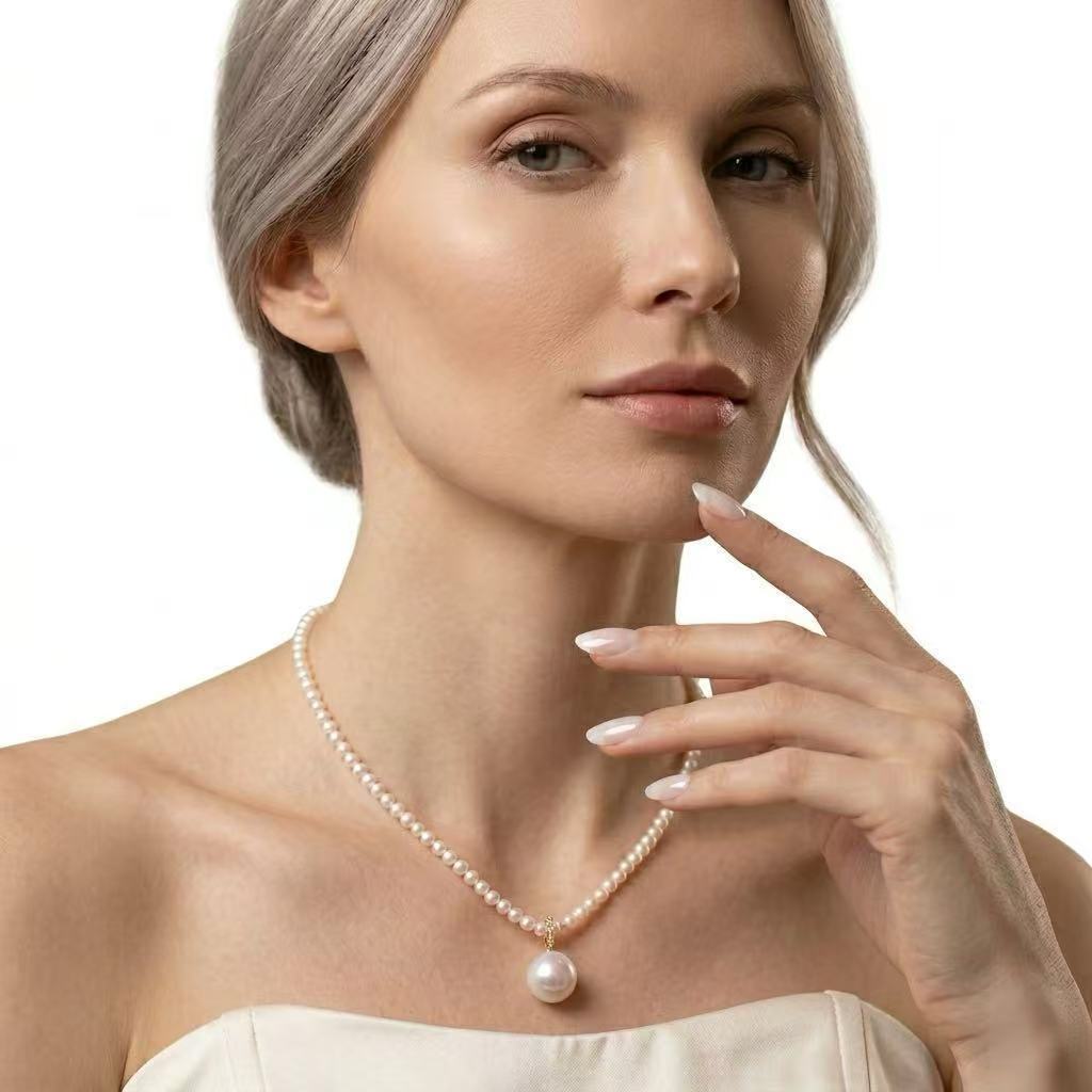 Natural Freshwater Pearl Pendant Necklace – 11mm Near-Round Pearl, 925 Silver Gold Plated