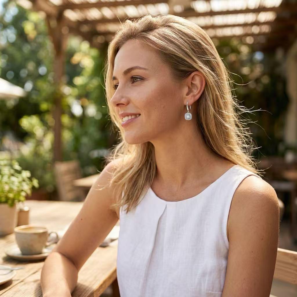 Moissanite Halo Drop Earrings – Cushion Cut Style