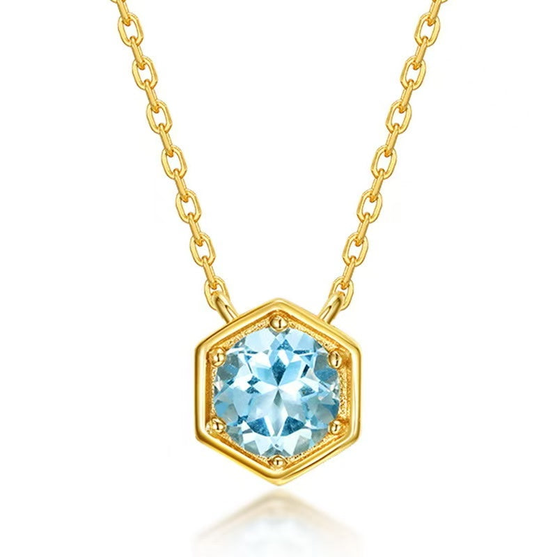Minimal Hexagon Birthstone Necklace – 925 Sterling Silver with 10K Gold Plating
