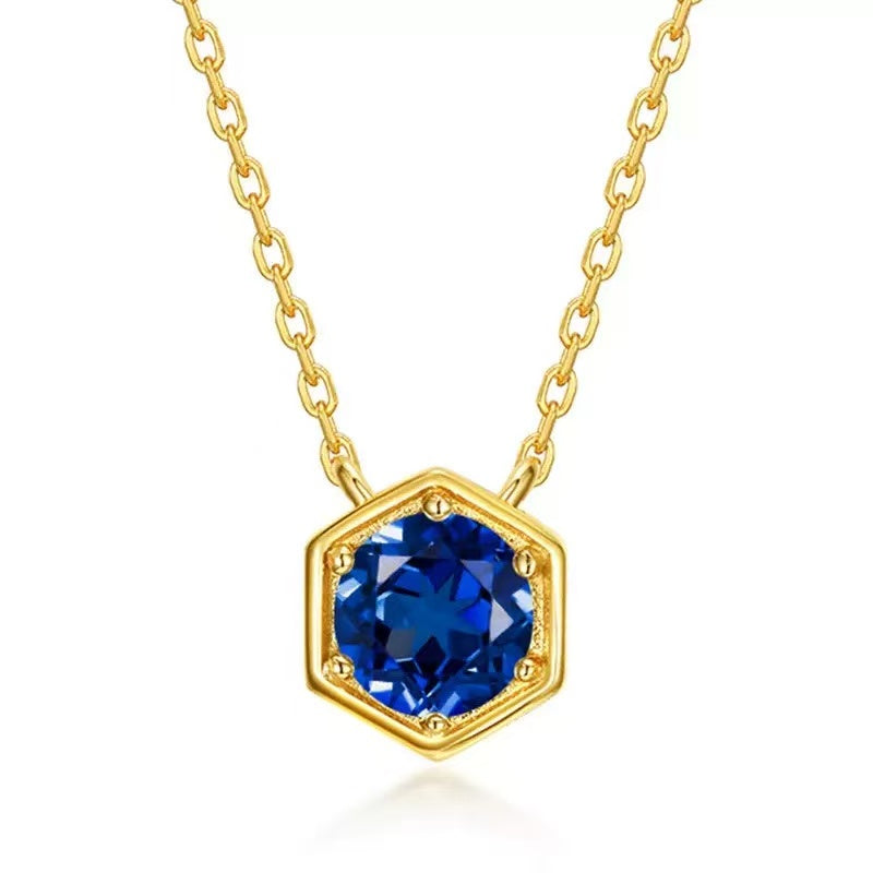 Minimal Hexagon Birthstone Necklace – 925 Sterling Silver with 10K Gold Plating