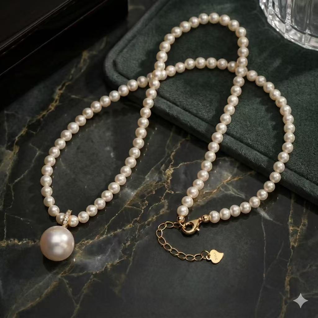 Natural Freshwater Pearl Pendant Necklace – 11mm Near-Round Pearl, 925 Silver Gold Plated