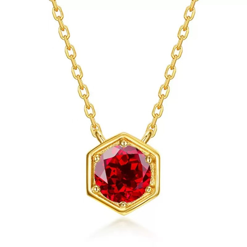 Minimal Hexagon Birthstone Necklace – 925 Sterling Silver with 10K Gold Plating