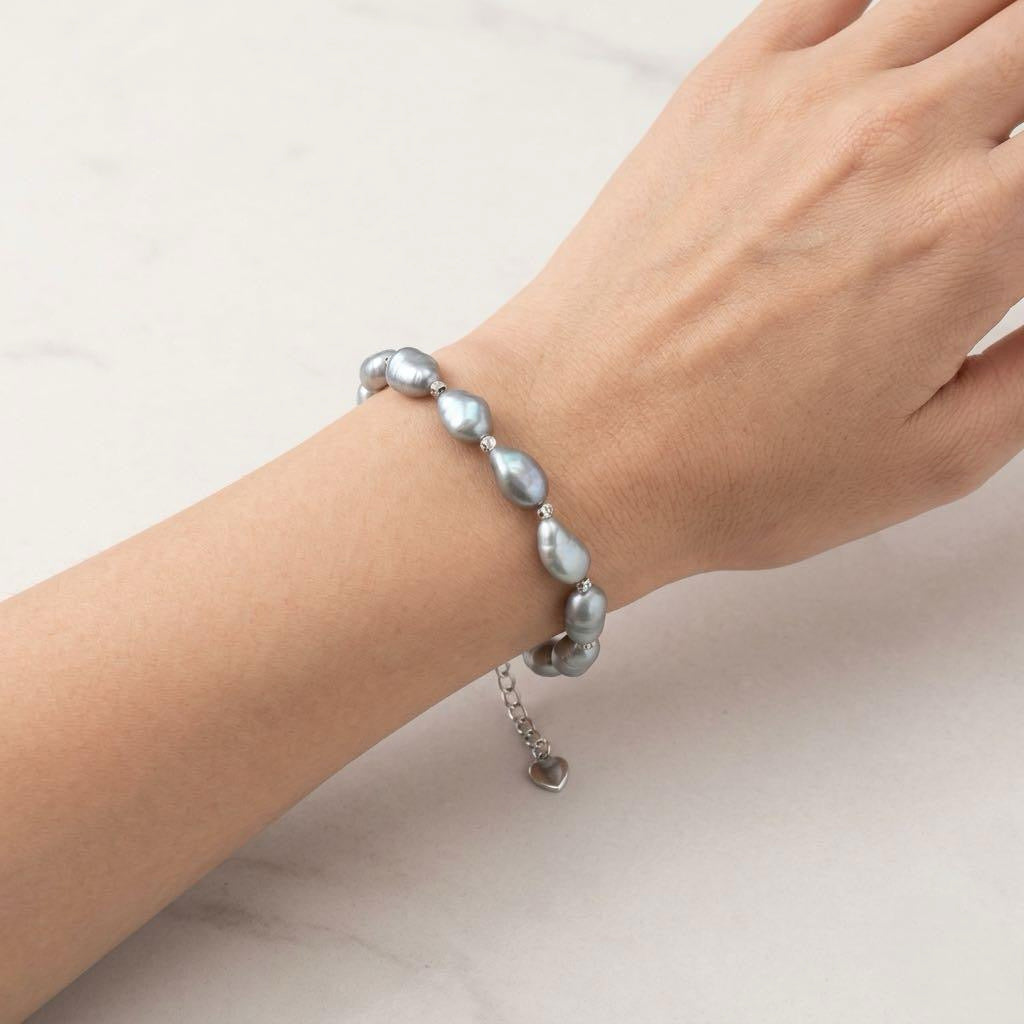 Natural Baroque Black Pearl Bracelet – Freshwater Pearl, 925 Sterling Silver