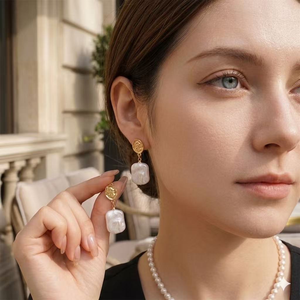 Natural Baroque Pearl Drop Earrings – Elegant Minimal Gold Statement