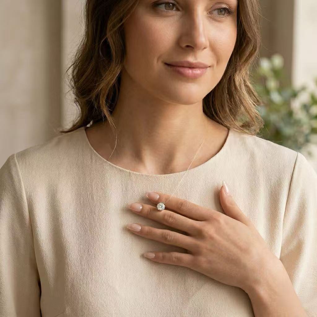 Minimal Moissanite Pendant Necklace – Invisible Line