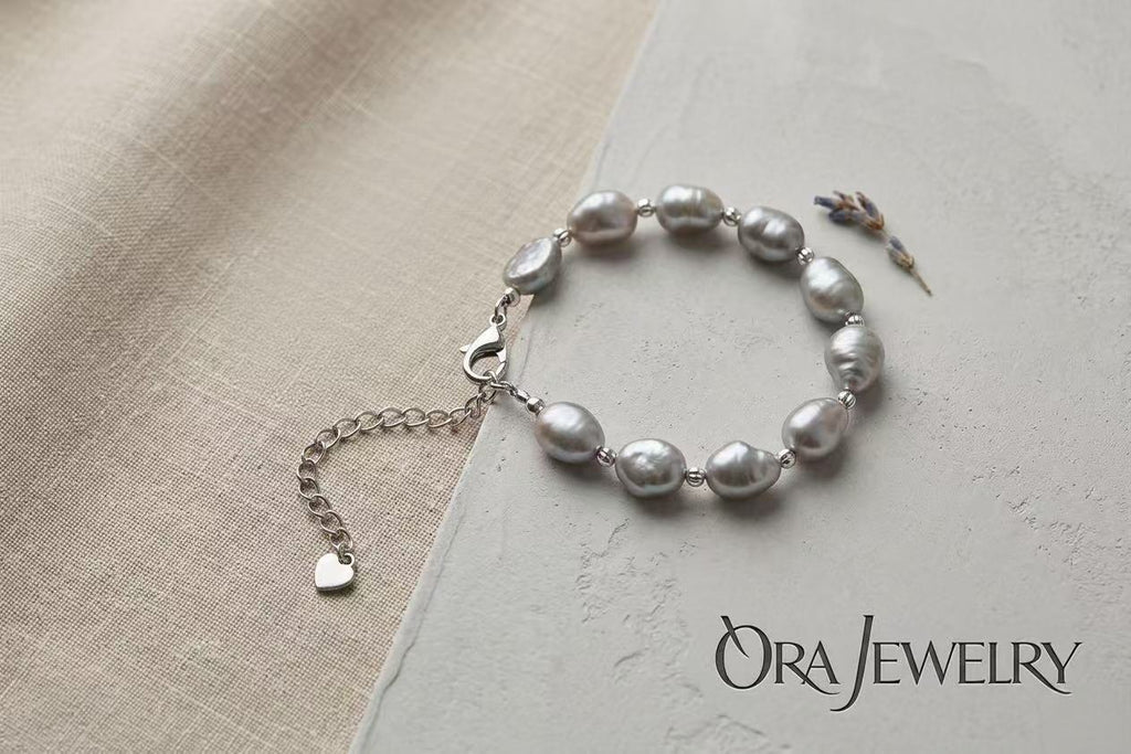 Natural Baroque Black Pearl Bracelet – Freshwater Pearl, 925 Sterling Silver