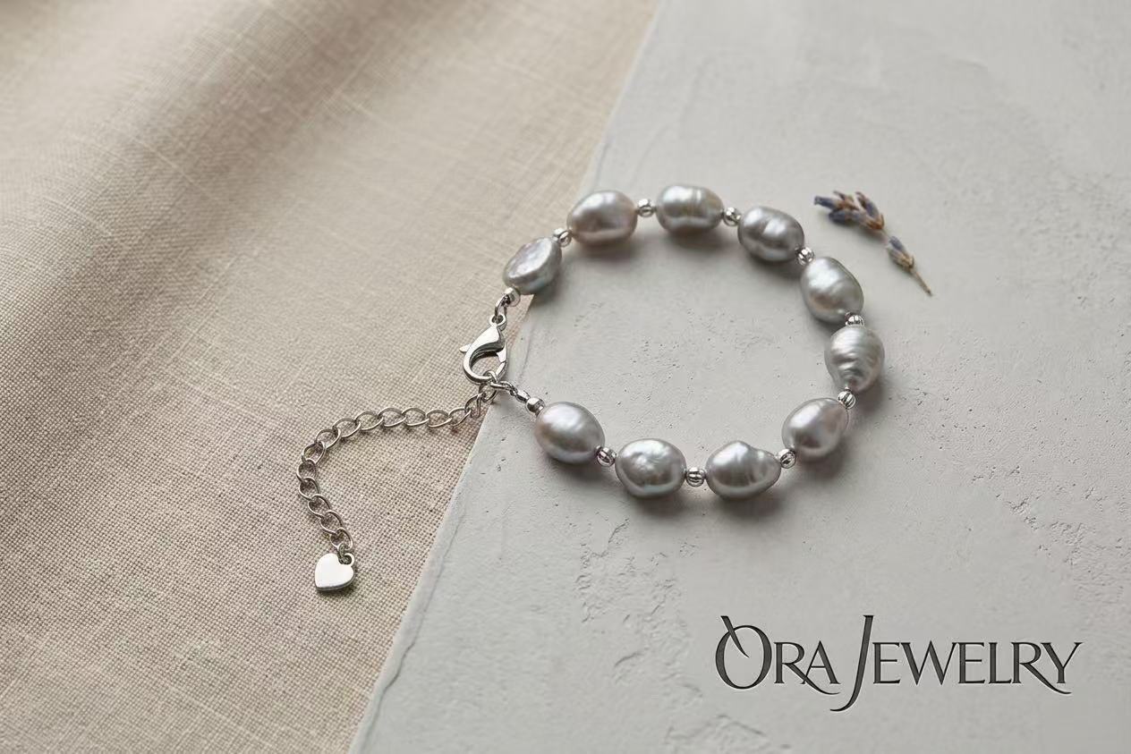 Natural Baroque Black Pearl Bracelet – Freshwater Pearl, 925 Sterling Silver