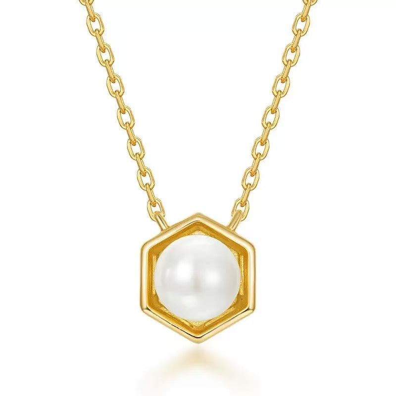 Minimal Hexagon Birthstone Necklace – 925 Sterling Silver with 10K Gold Plating