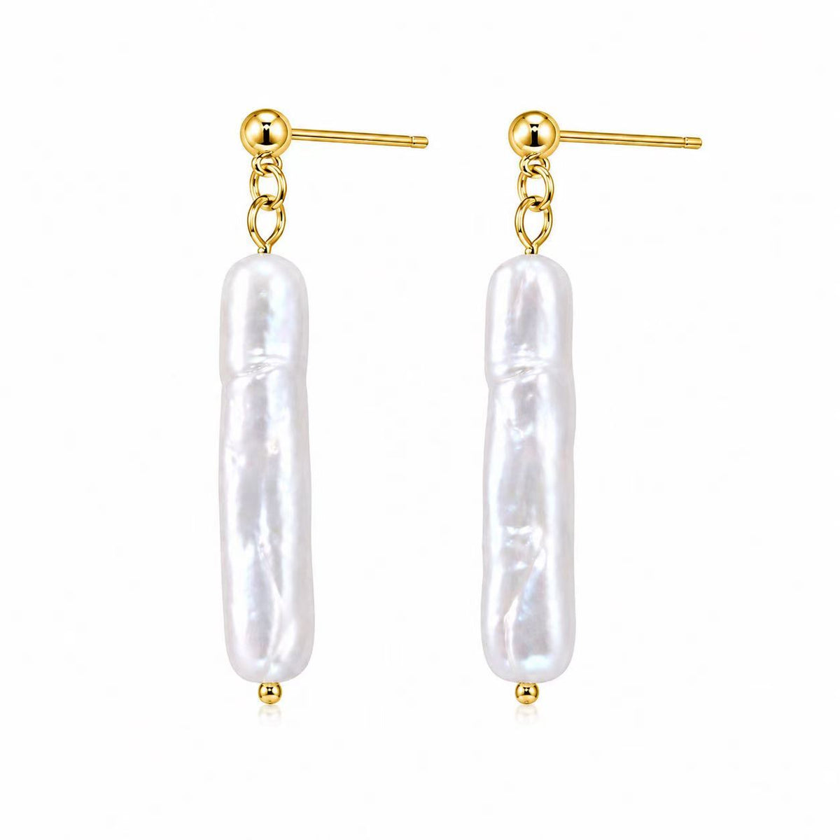 Baroque Freshwater Pearl Drop Earrings | 6×22mm Long Iridescent Pearl
