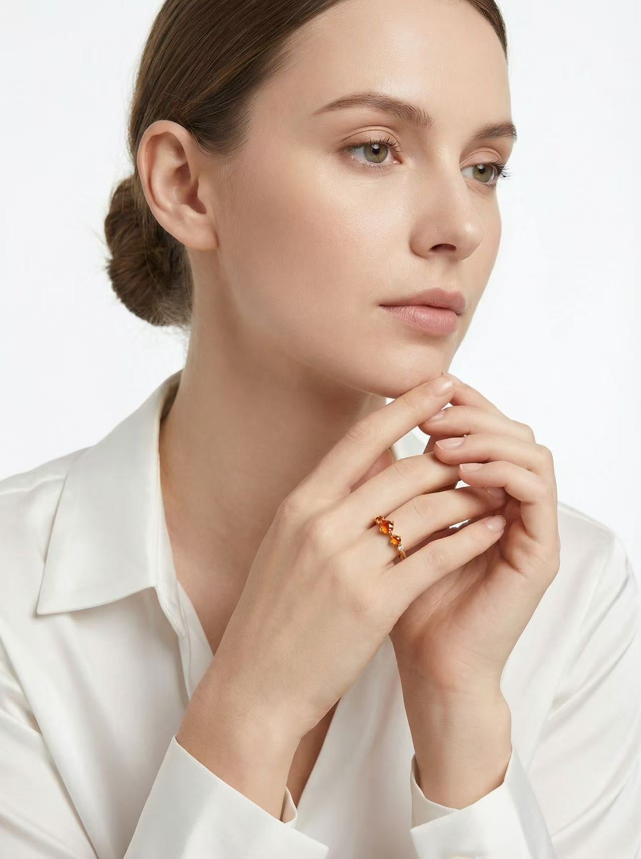 Adjustable Gold Ring for Women – Vintage Amber Inspired, Dainty Stacking Ring