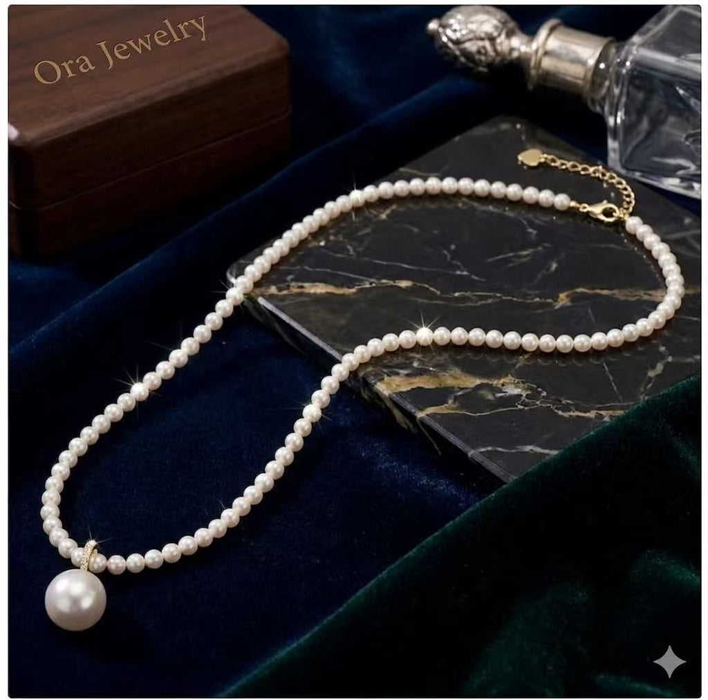 Natural Freshwater Pearl Pendant Necklace – 11mm Near-Round Pearl, 925 Silver Gold Plated
