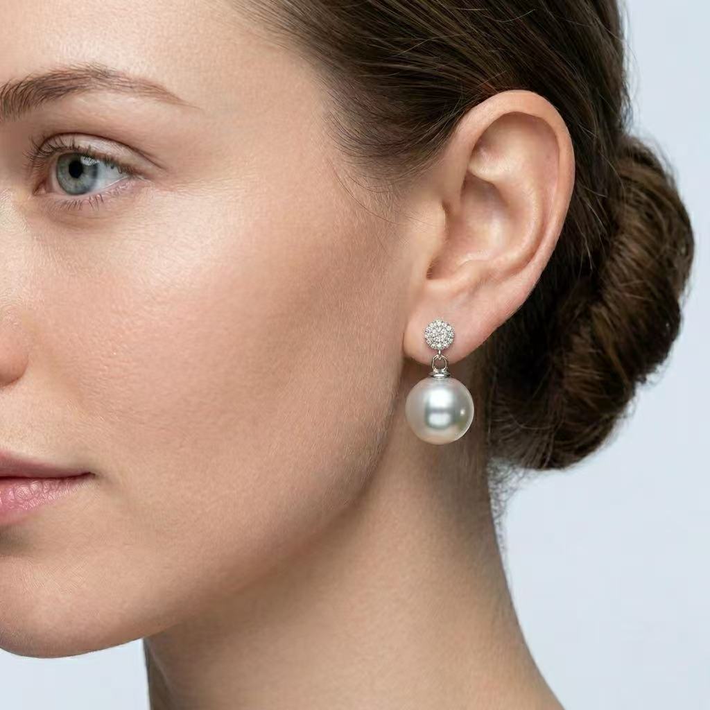 10mm Perfectly Round Natural Pearl Drop Earrings – Timeless Elegance
