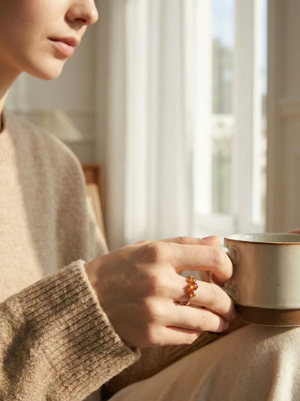 Adjustable Gold Ring for Women – Vintage Amber Inspired, Dainty Stacking Ring