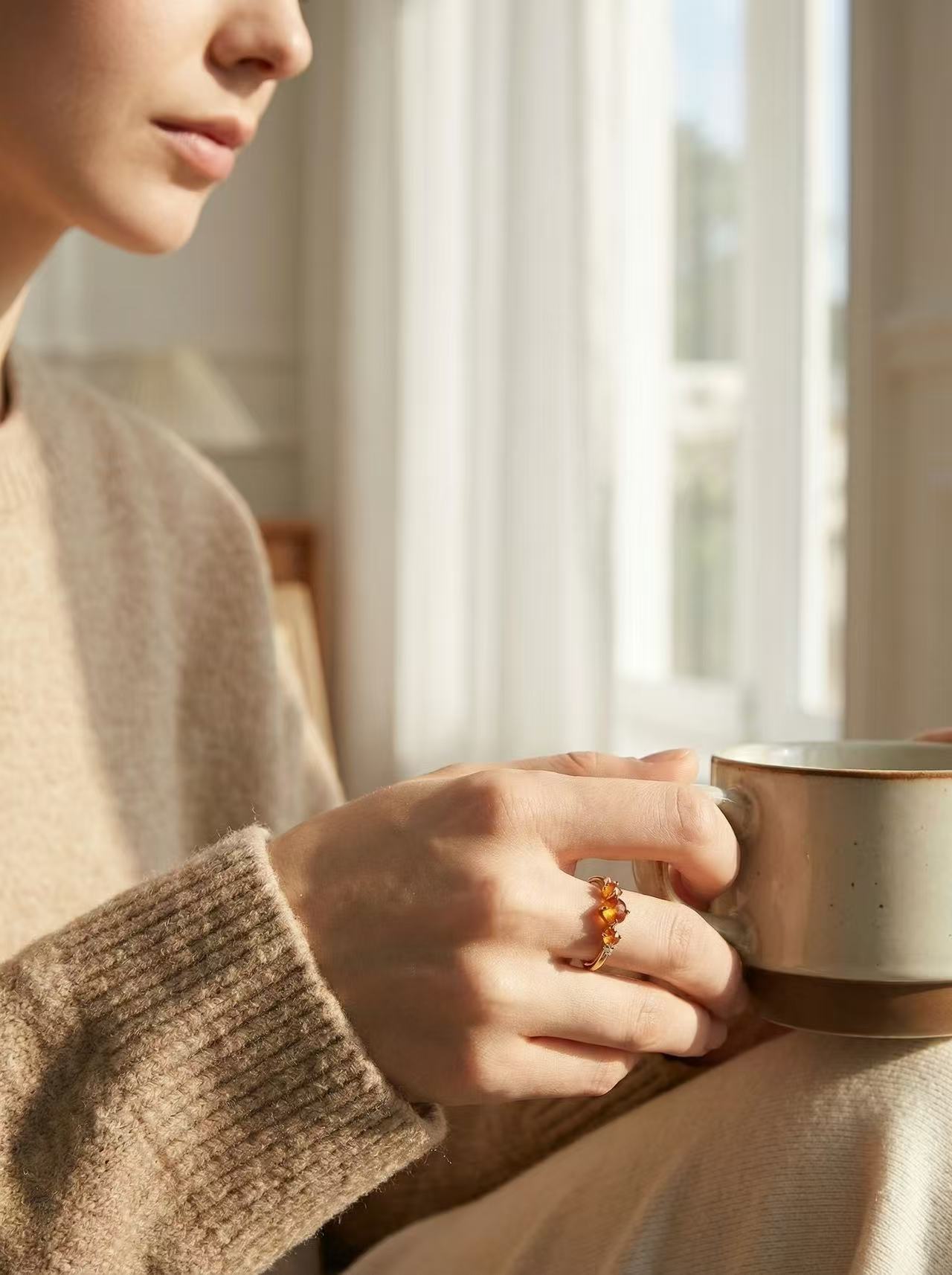 Adjustable Gold Ring for Women – Vintage Amber Inspired, Dainty Stacking Ring