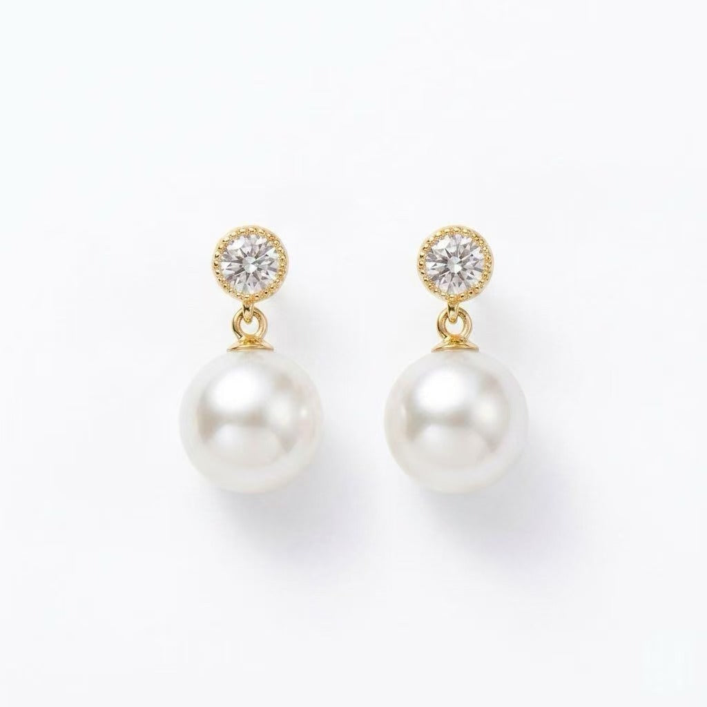 10mm Perfectly Round Natural Pearl Drop Earrings – Timeless Elegance