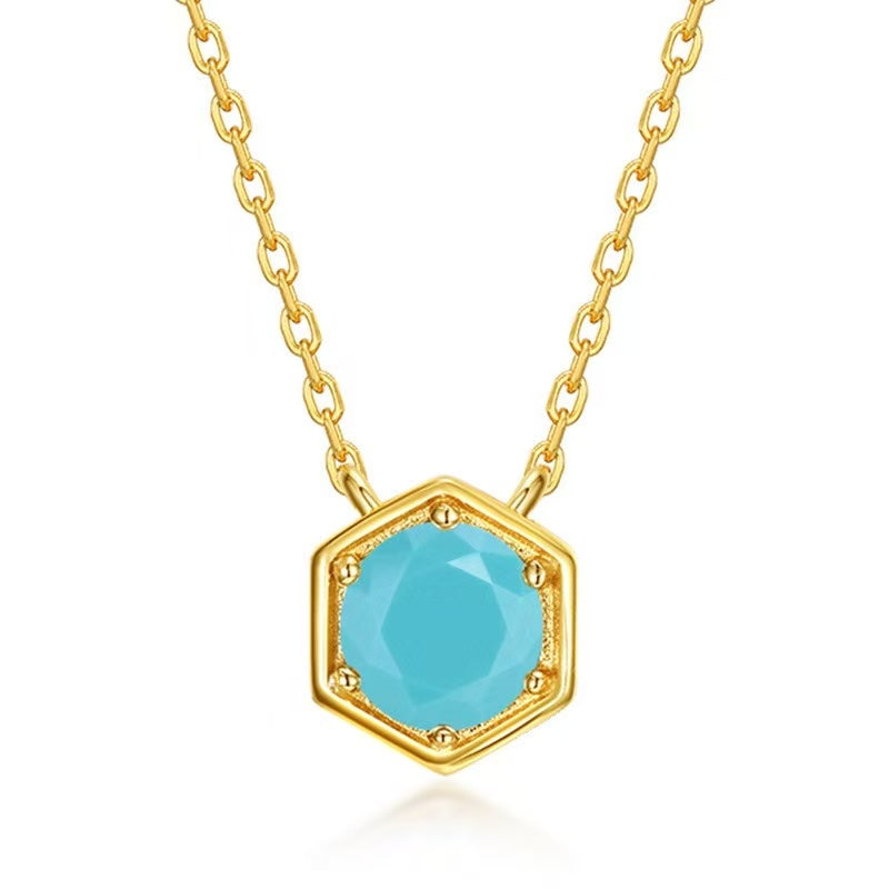 Minimal Hexagon Birthstone Necklace – 925 Sterling Silver with 10K Gold Plating