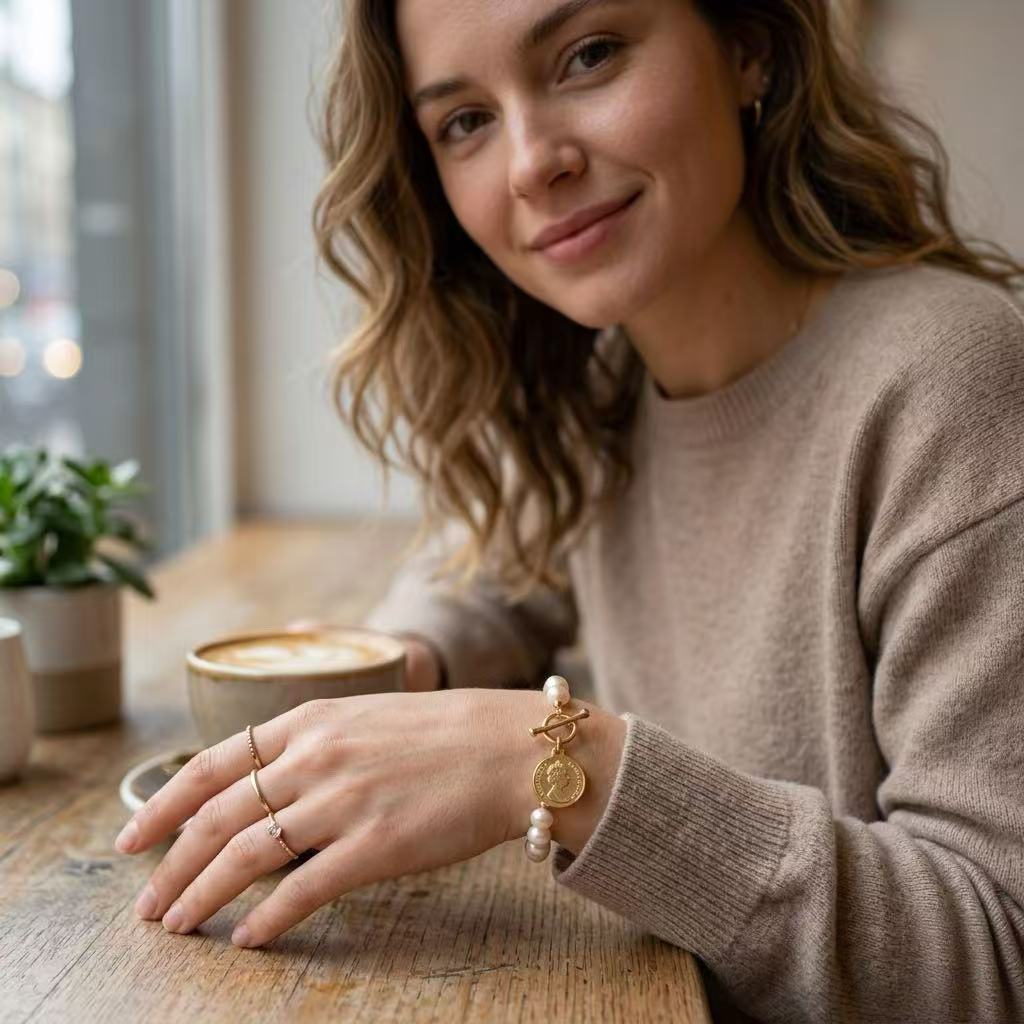 Natural Baroque Pearl Bracelet – White Freshwater Pearl, 18K Gold Plated