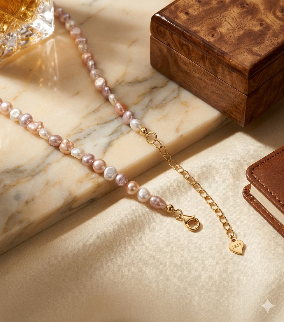 Mixed Baroque Pearl Necklace – 925 Silver Gold Vermeil