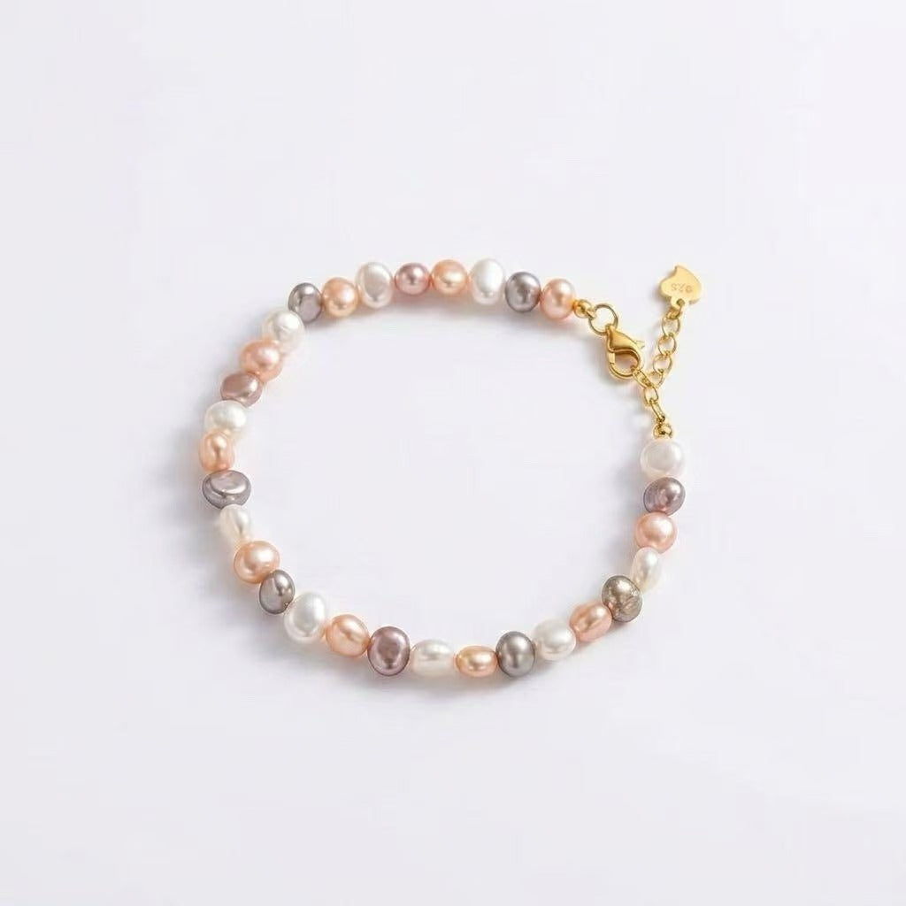 Natural Baroque Pearl Bracelet | Multicolor Petite Pearls | Gold or Silver Finish