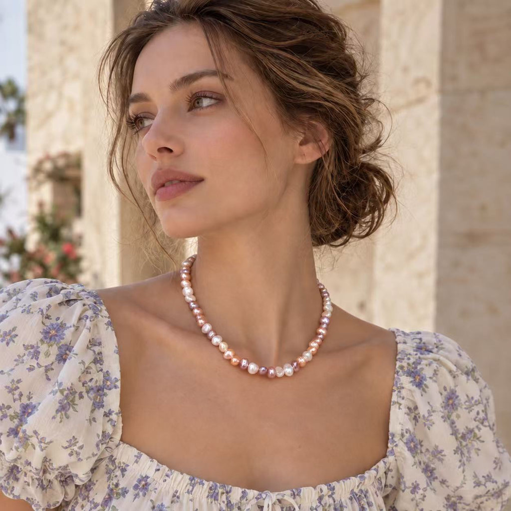 Multicolour Baroque Freshwater Pearl Necklace | 6–7mm Natural Candy-Tone Pearls