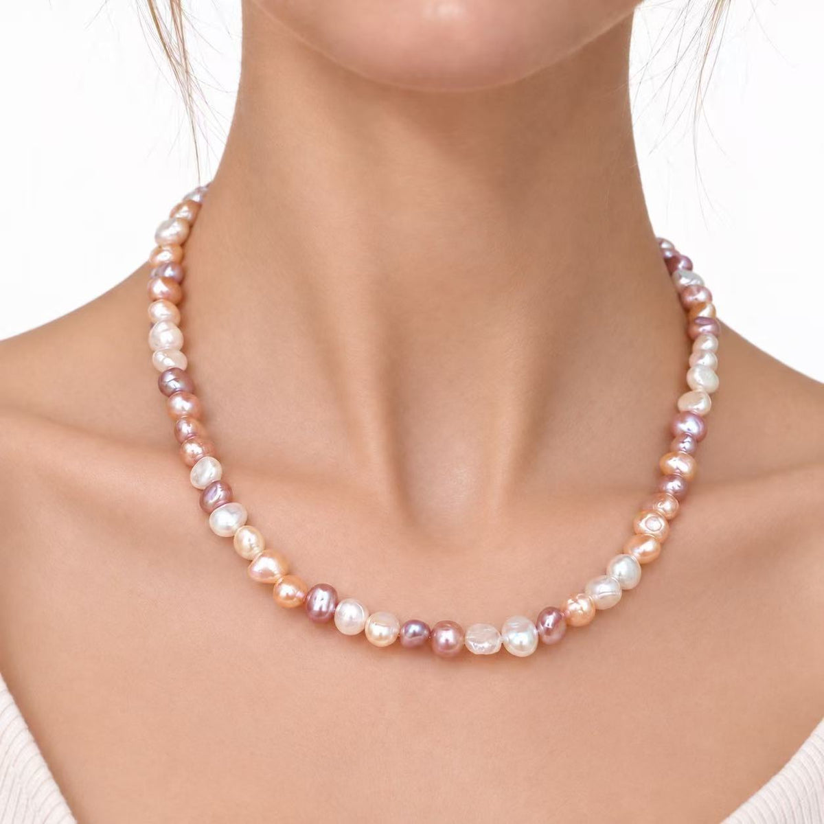 Multicolour Baroque Freshwater Pearl Necklace | 6–7mm Natural Candy-Tone Pearls