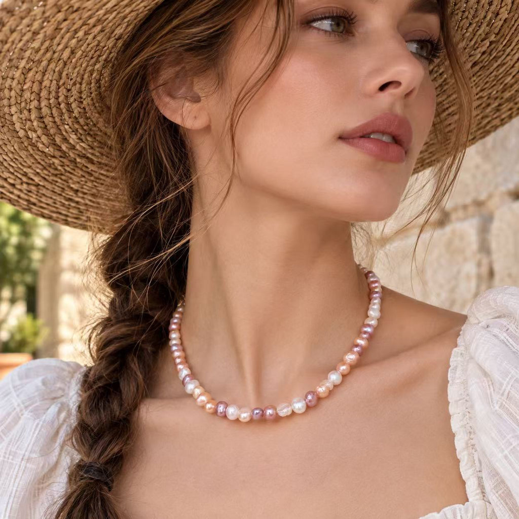 Multicolour Baroque Freshwater Pearl Necklace | 6–7mm Natural Candy-Tone Pearls