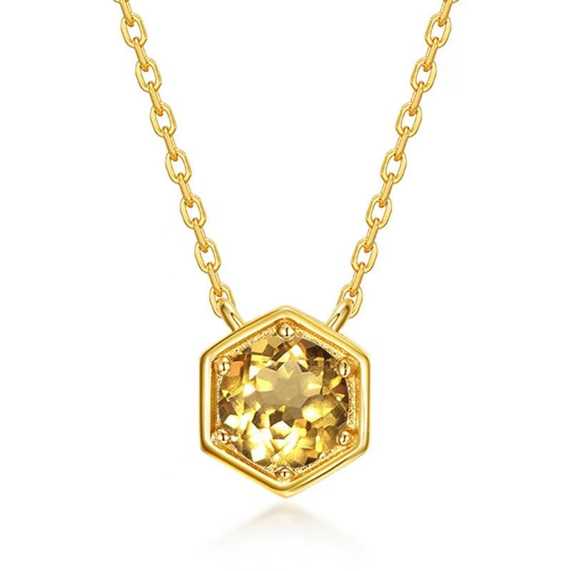 Minimal Hexagon Birthstone Necklace – 925 Sterling Silver with 10K Gold Plating