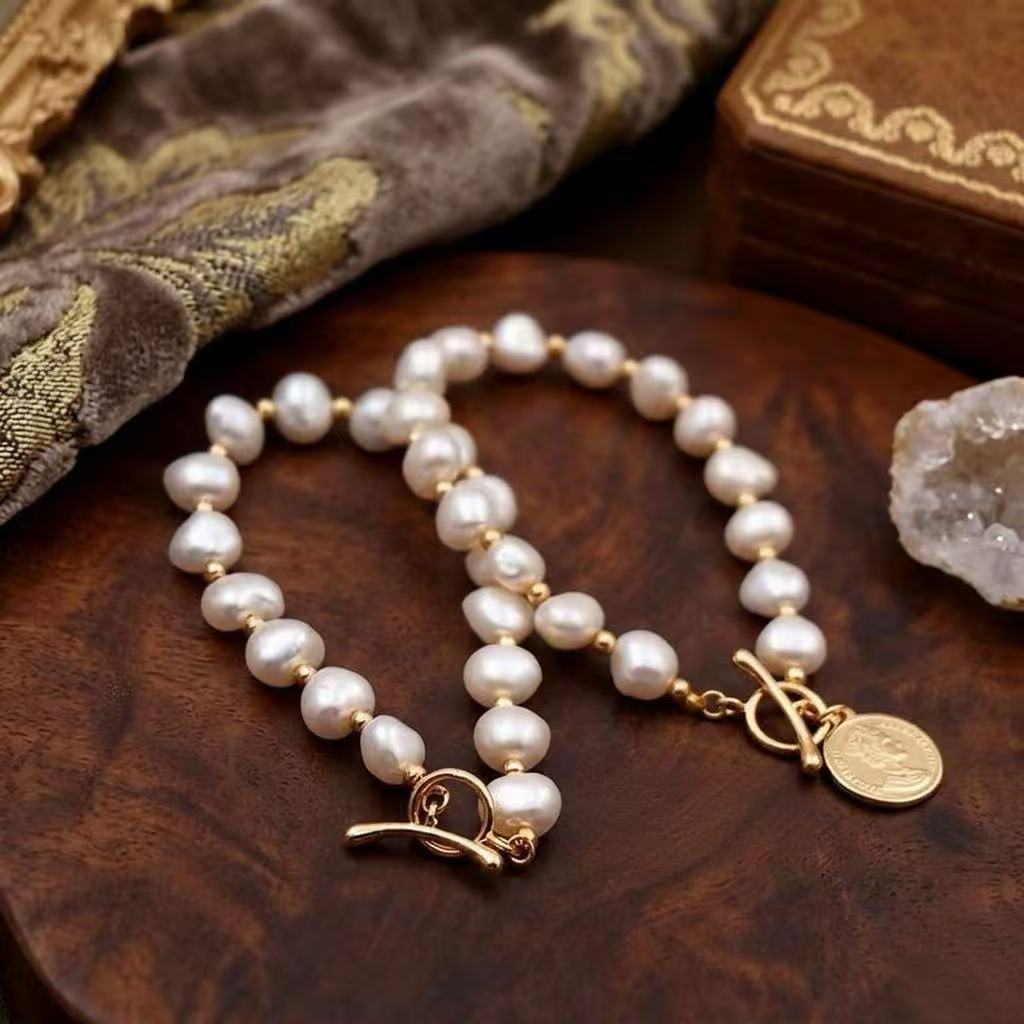 Natural Baroque Pearl Bracelet – White Freshwater Pearl, 18K Gold Plated
