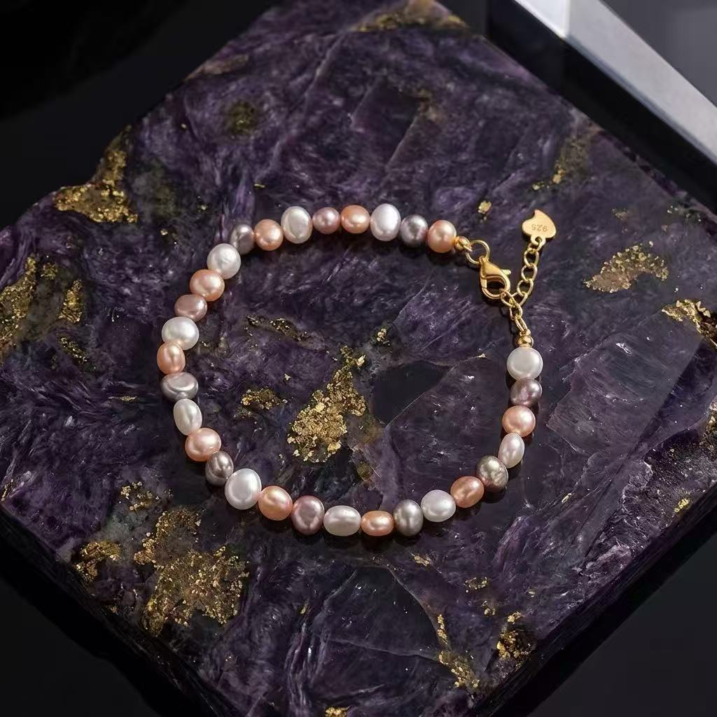 Natural Baroque Pearl Bracelet | Multicolor Petite Pearls | Gold or Silver Finish