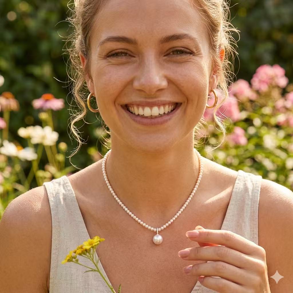 Natural Freshwater Pearl Pendant Necklace – 11mm Near-Round Pearl, 925 Silver Gold Plated