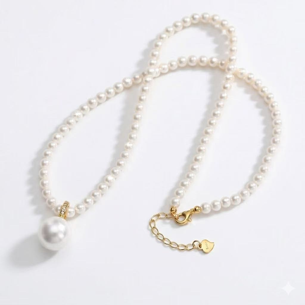 Natural Freshwater Pearl Pendant Necklace – 11mm Near-Round Pearl, 925 Silver Gold Plated