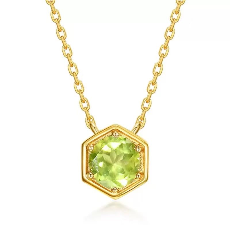 Minimal Hexagon Birthstone Necklace – 925 Sterling Silver with 10K Gold Plating