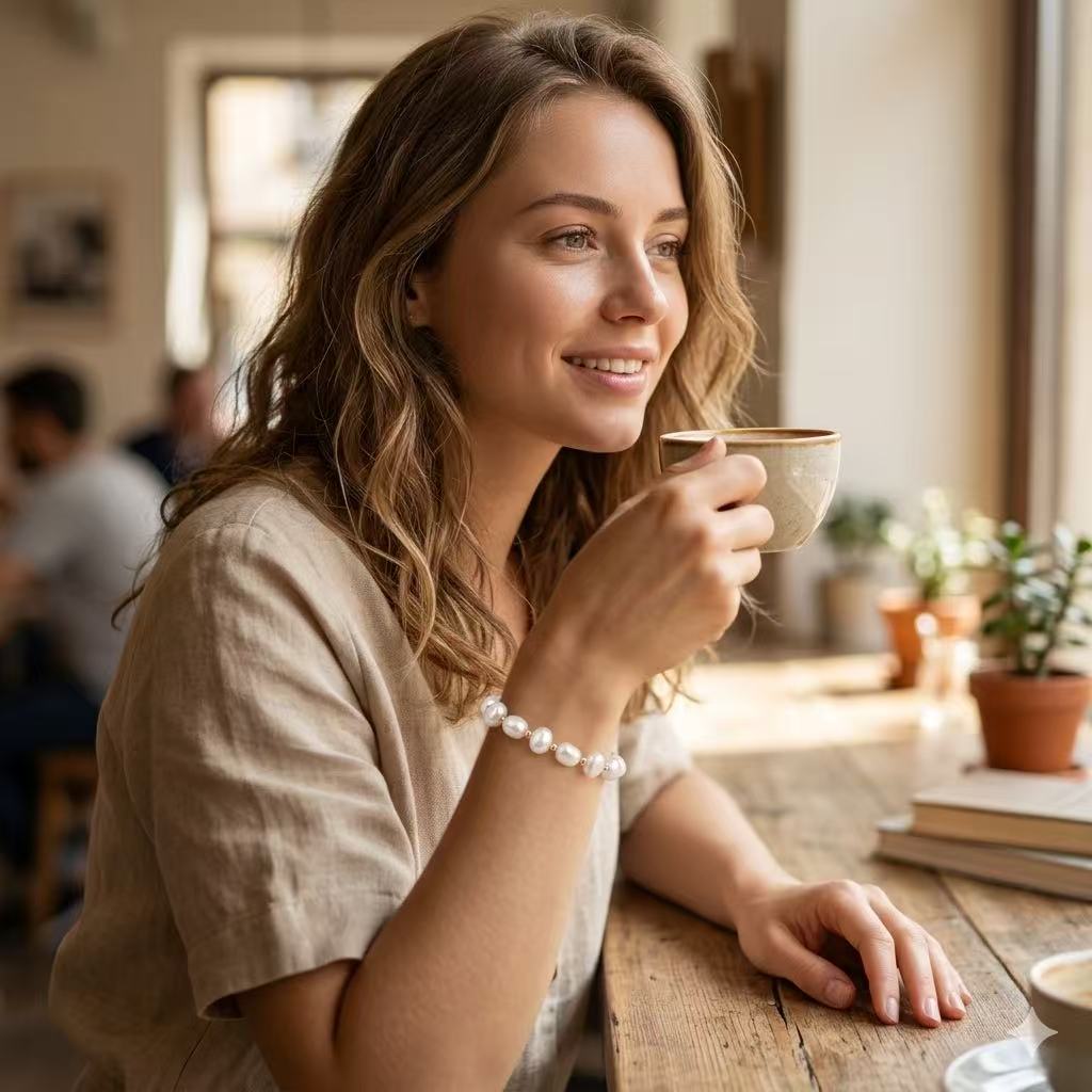 Natural Baroque Pearl Bracelet – White Freshwater Pearl, 18K Gold Plated