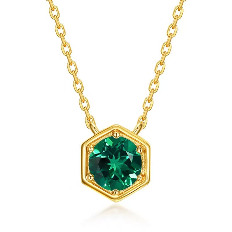 Minimal Hexagon Birthstone Necklace – 925 Sterling Silver with 10K Gold Plating