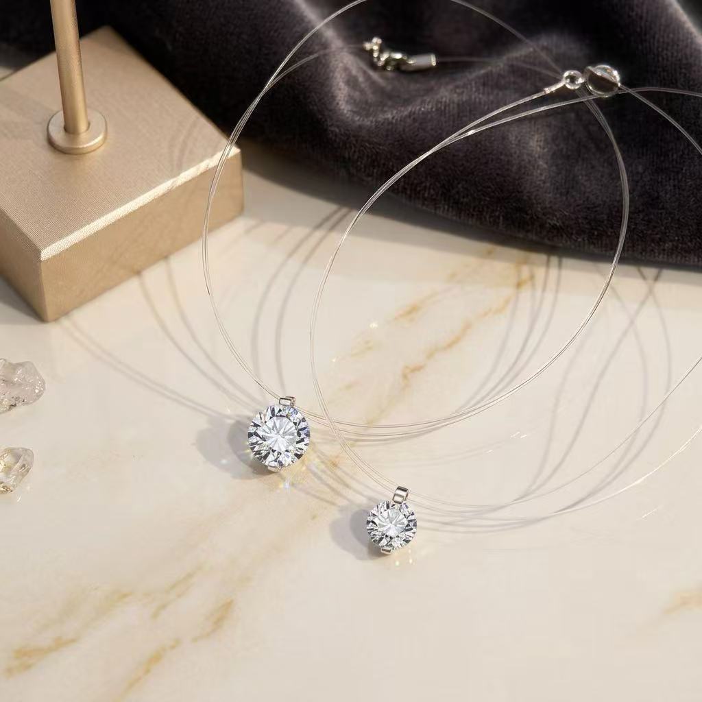 Minimal Moissanite Pendant Necklace – Invisible Line