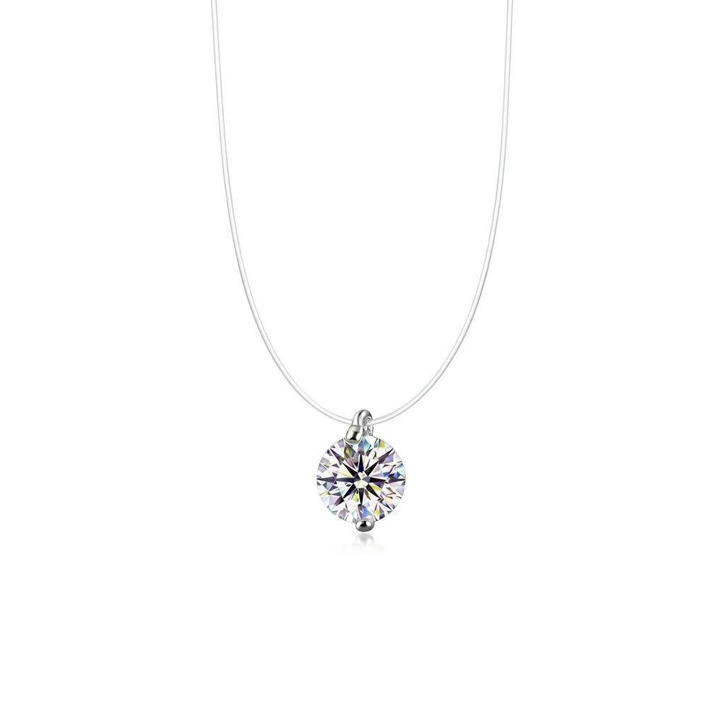 Minimal Moissanite Pendant Necklace – Invisible Line