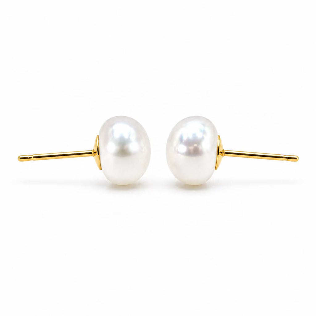 Freshwater Pearl Stud Earrings | 10–11mm Button Premium High-Lustre Pearls
