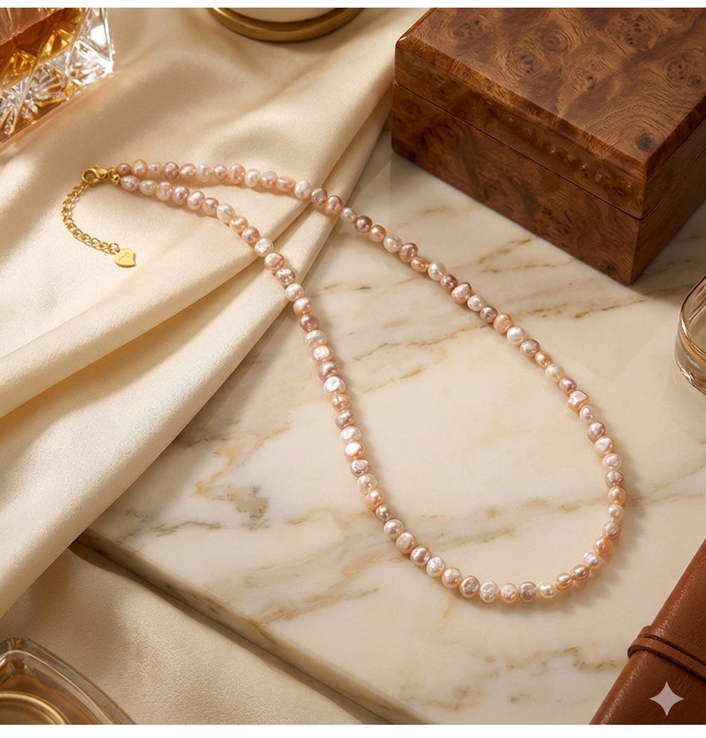 Mixed Baroque Pearl Necklace – 925 Silver Gold Vermeil