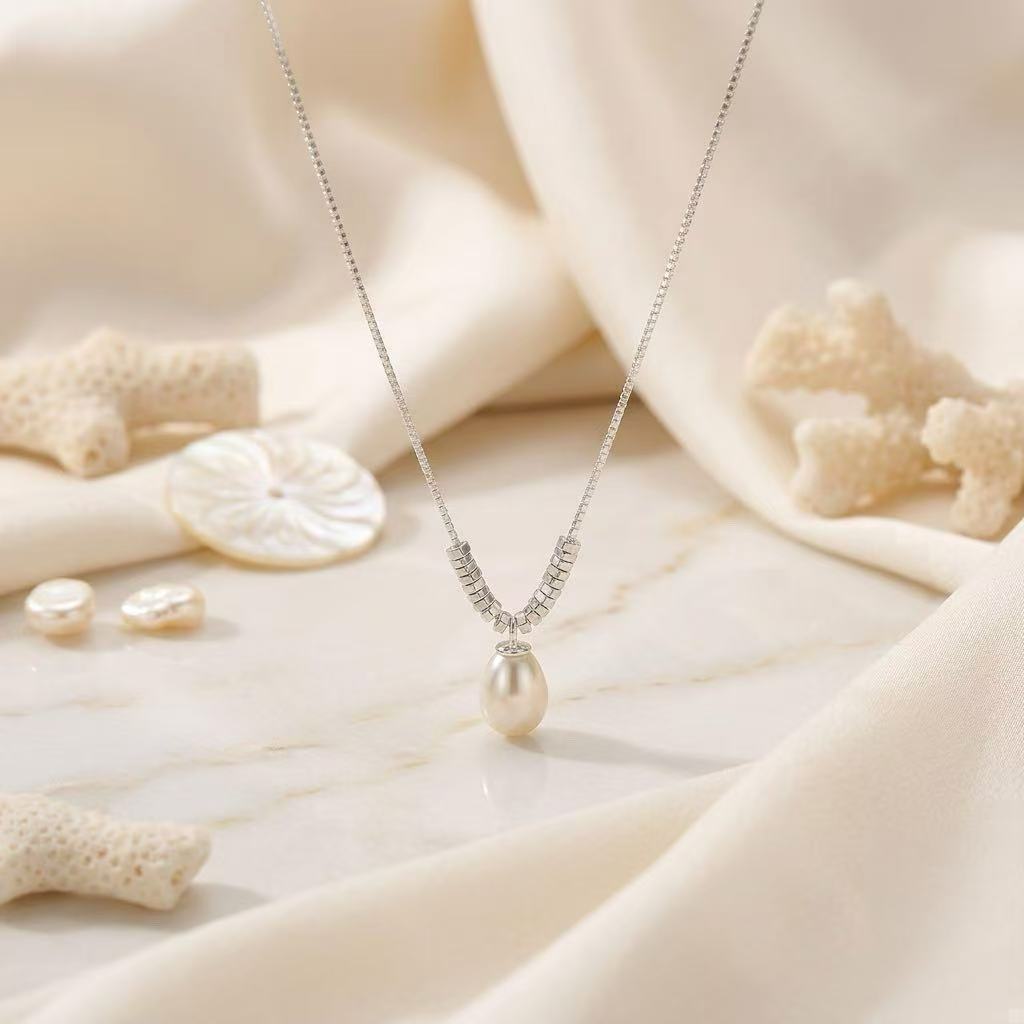 Natural Freshwater Pearl Necklace – 925 Sterling Silver Minimal Pendant