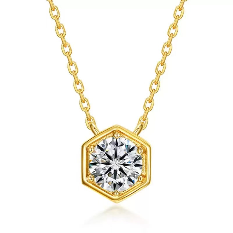 Minimal Hexagon Birthstone Necklace – 925 Sterling Silver with 10K Gold Plating