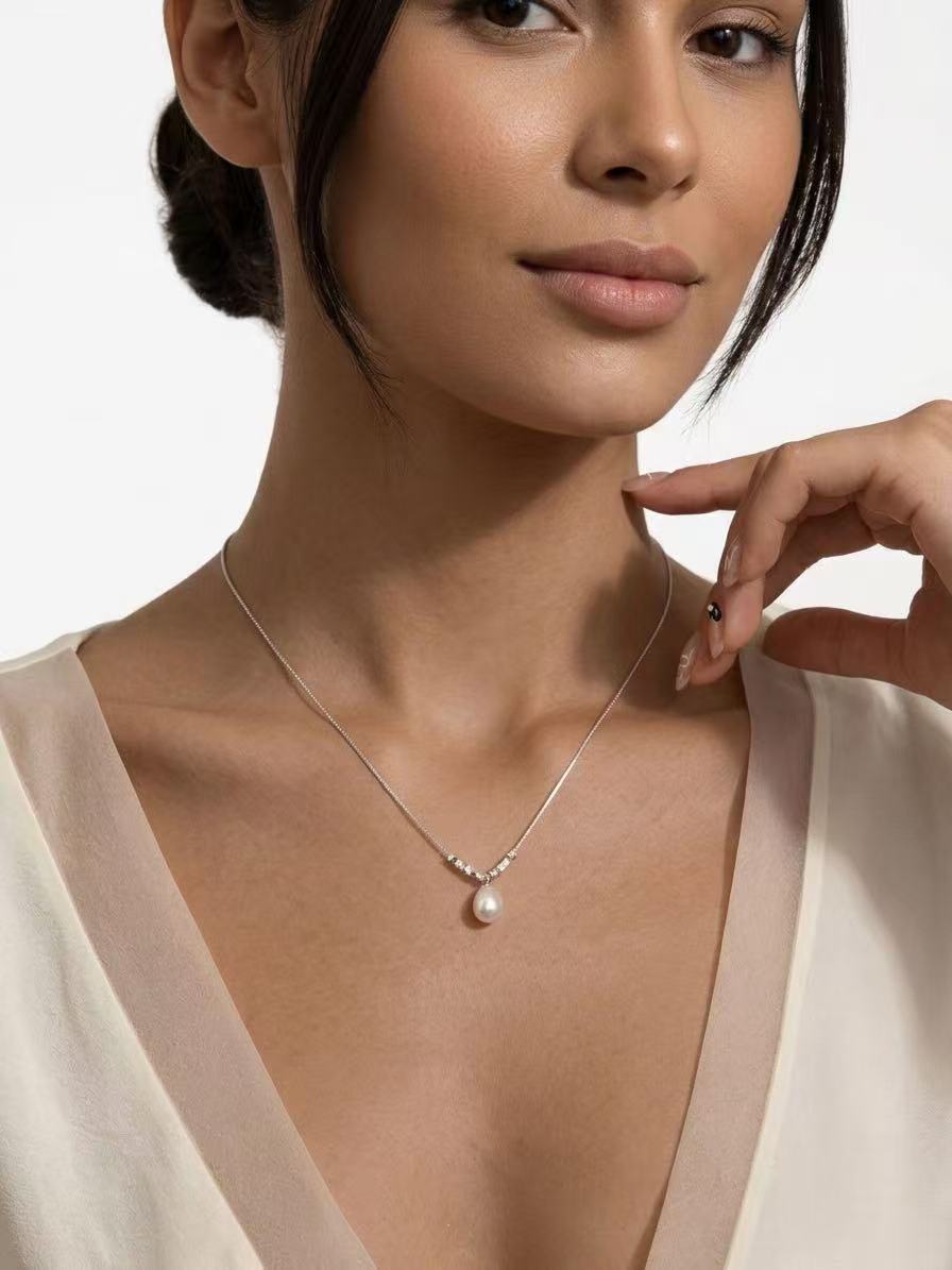 Natural Freshwater Pearl Necklace – 925 Sterling Silver Minimal Pendant