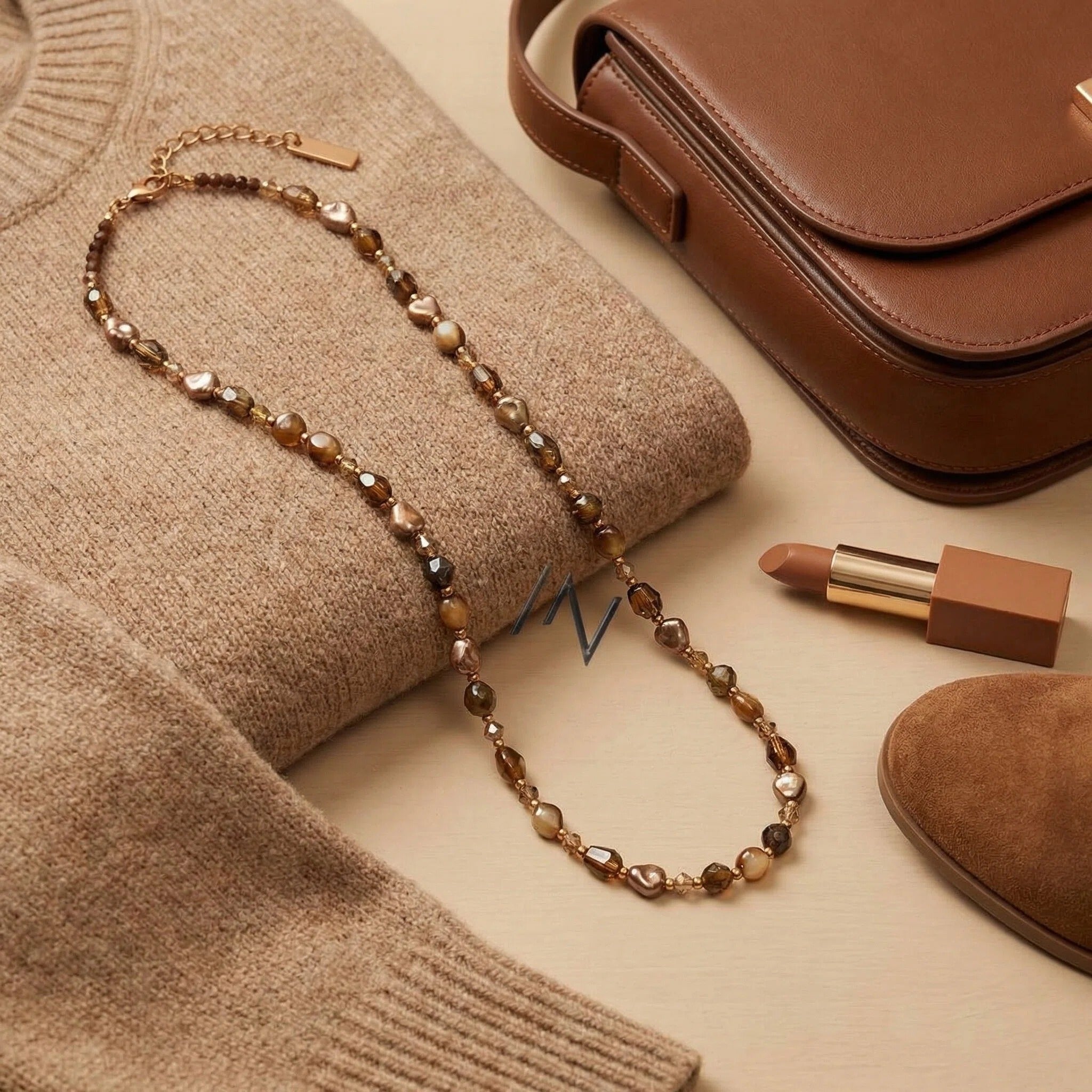 Tiger Eye Inspired Beaded Necklace – Vintage Baroque Pearl Style